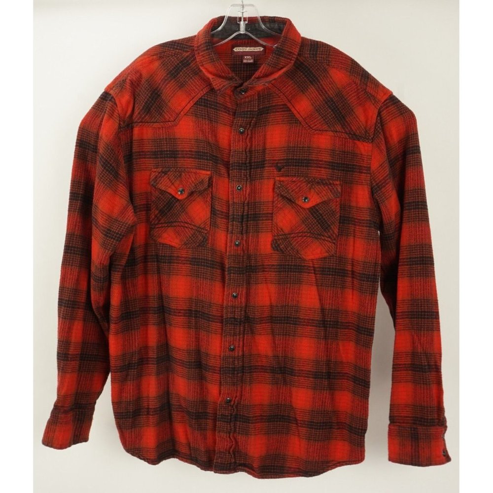 Cody James Men 2XL Long Sleeve Red Plaid Flannel Cotton Western Pearl Snap Shirt